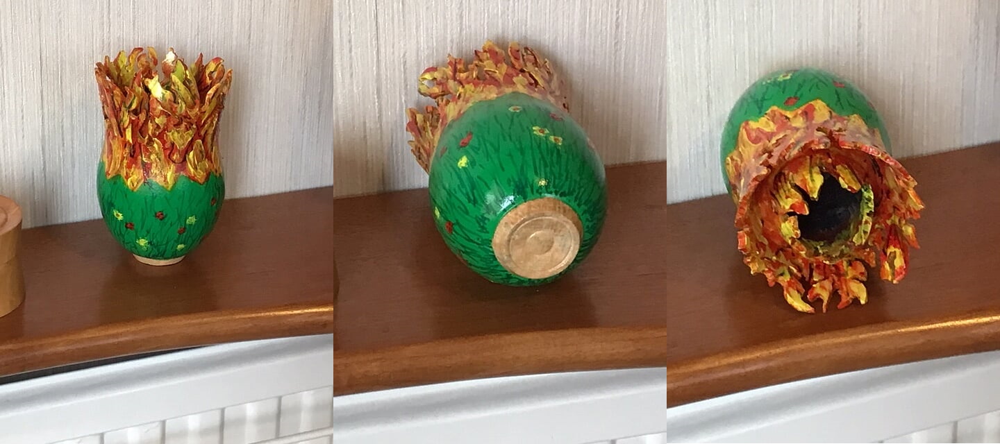 Bud vase with painted flames by Adrian King