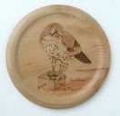 Beech Platter with Pyrographed Falcon by Peter Miles & Terry Peers - click for full size image